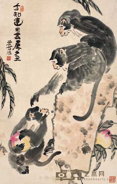 李燕 猴戏图 立轴 96×61cm